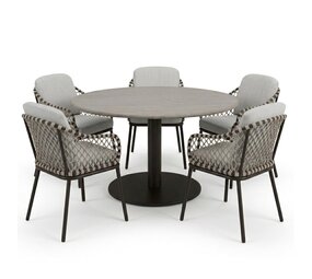 AVH-Collectie Sanoa Union dining tuinset 140xH75 cm 6 delig terre polystone travertine AVH-Collectie Sanoa Union dining tuinset 140xH75 cm 6 delig terre polystone travertine