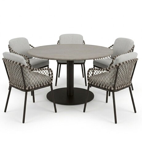AVH-Collectie Sanoa Union dining tuinset 140xH75 cm 6 delig terre polystone travertine