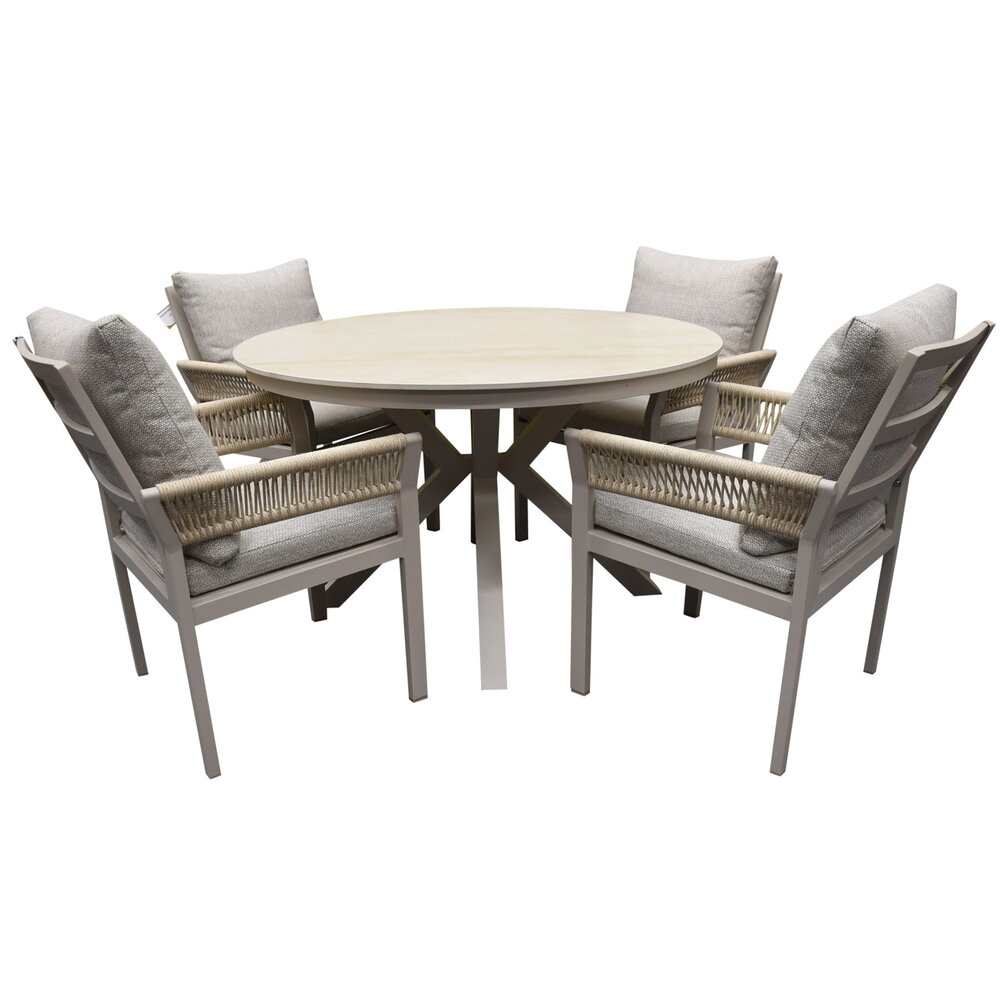 AVH-Collectie Samantha Saigon dining tuinset 120xH75 cm 5 delig latte keramiek AVH-Collectie Samantha Saigon dining tuinset 120xH75 cm 5 delig latte keramiek