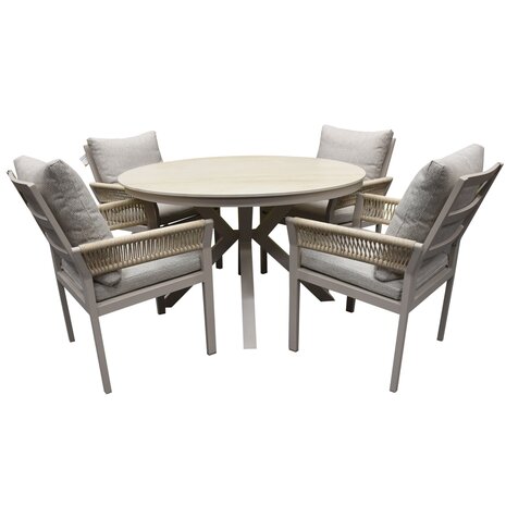 AVH-Collectie Samantha Saigon dining tuinset 120xH75 cm 5 delig latte keramiek AVH-Collectie Samantha Saigon dining tuinset 120xH75 cm 5 delig latte keramiek