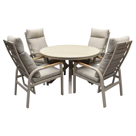 AVH-Collectie Samantha Kota dining tuinset 120xH75 cm 5 delig latte verstelbaar keramiek