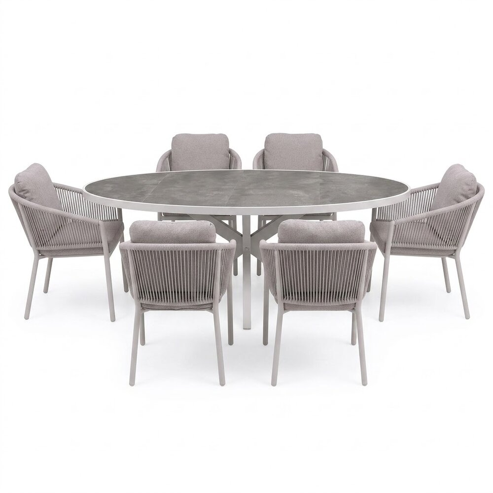AVH-Collectie Ohio Joshua dining tuinset 241x116xH74 cm 7 delig latte keramiek