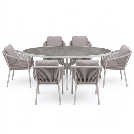 AVH-Collectie Ohio Joshua dining tuinset 241x116xH74 cm 7 delig latte keramiek