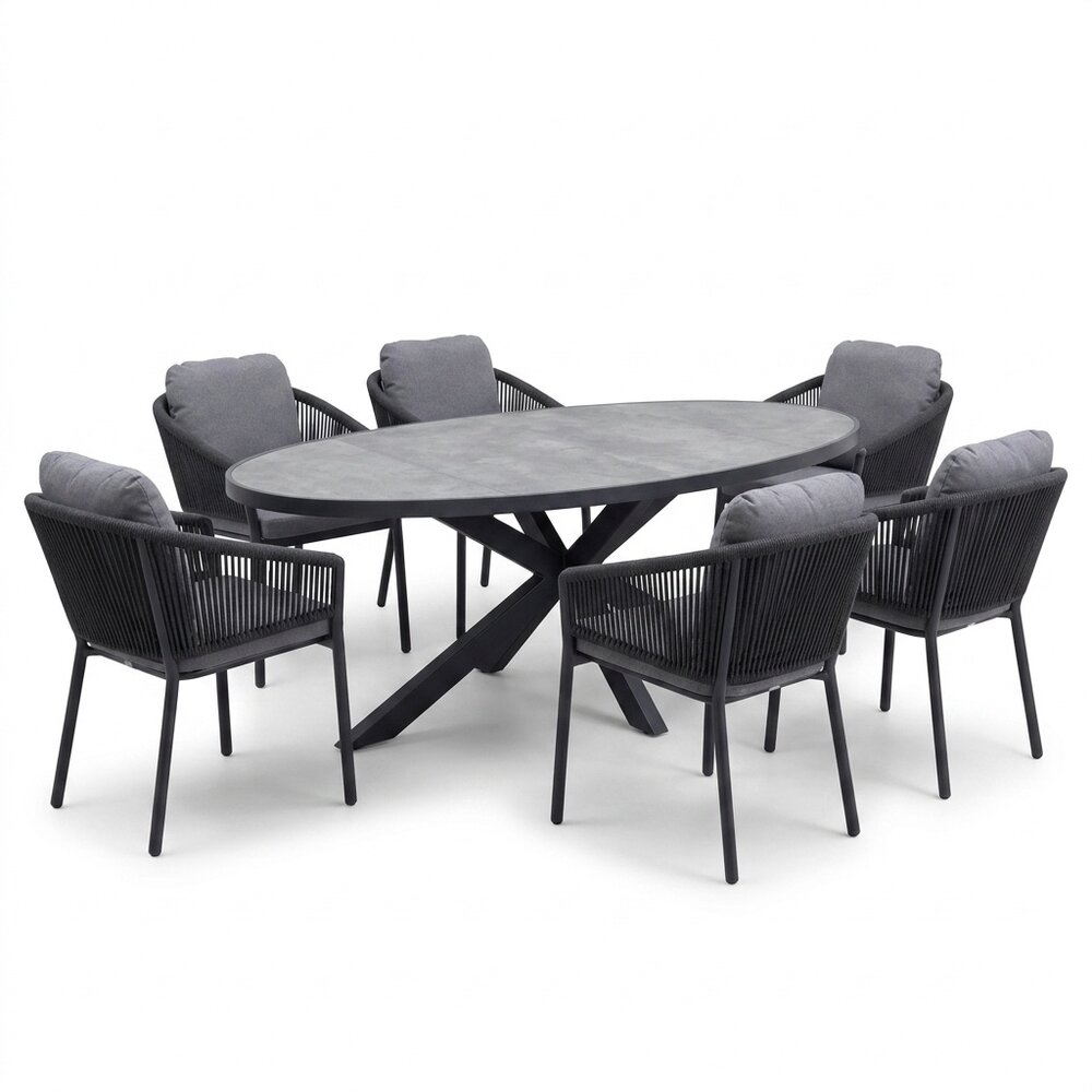 AVH-Collectie Ohio Joshua dining tuinset 241x116xH74 cm 7 delig antraciet keramiek AVH-Collectie Ohio Joshua dining tuinset 241x116xH74 cm 7 delig antraciet keramiek