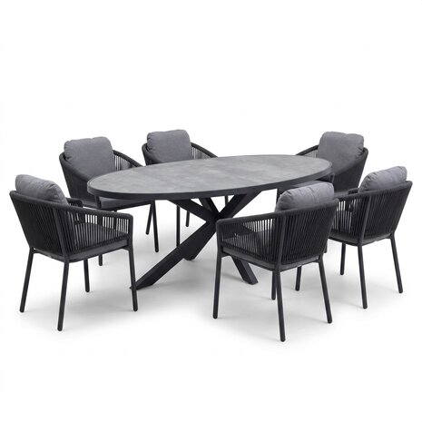 AVH-Collectie Ohio Joshua dining tuinset 241x116xH74 cm 7 delig antraciet keramiek AVH-Collectie Ohio Joshua dining tuinset 241x116xH74 cm 7 delig antraciet keramiek