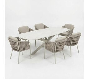 AVH-Collectie Derby Sarenza dining tuinset 240x100xH77 cm 7 delig latte keramiek AVH-Collectie Derby Sarenza dining tuinset 240x100xH77 cm 7 delig latte keramiek