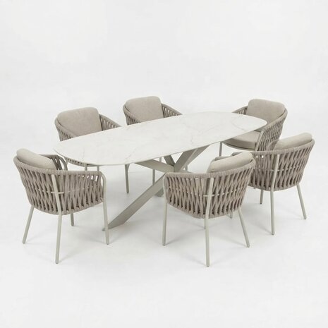 AVH-Collectie Derby Sarenza dining tuinset 240x100xH77 cm 7 delig latte keramiek AVH-Collectie Derby Sarenza dining tuinset 240x100xH77 cm 7 delig latte keramiek