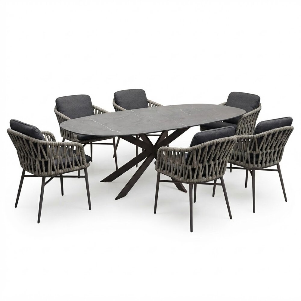 AVH-Collectie San Francisco Luxor dining tuinset 240x100xH76 cm 7 delig antraciet keramiek AVH-Collectie San Francisco Luxor dining tuinset 240x100xH76 cm 7 delig antraciet keramiek