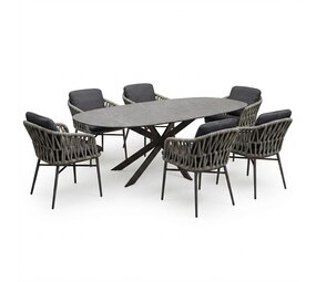 AVH-Collectie San Francisco Luxor dining tuinset 240x100xH76 cm 7 delig antraciet keramiek AVH-Collectie San Francisco Luxor dining tuinset 240x100xH76 cm 7 delig antraciet keramiek