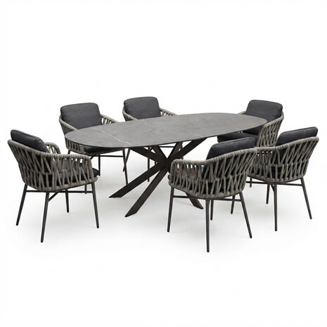 AVH-Collectie San Francisco Luxor dining tuinset 240x100xH76 cm 7 delig antraciet keramiek AVH-Collectie San Francisco Luxor dining tuinset 240x100xH76 cm 7 delig antraciet keramiek