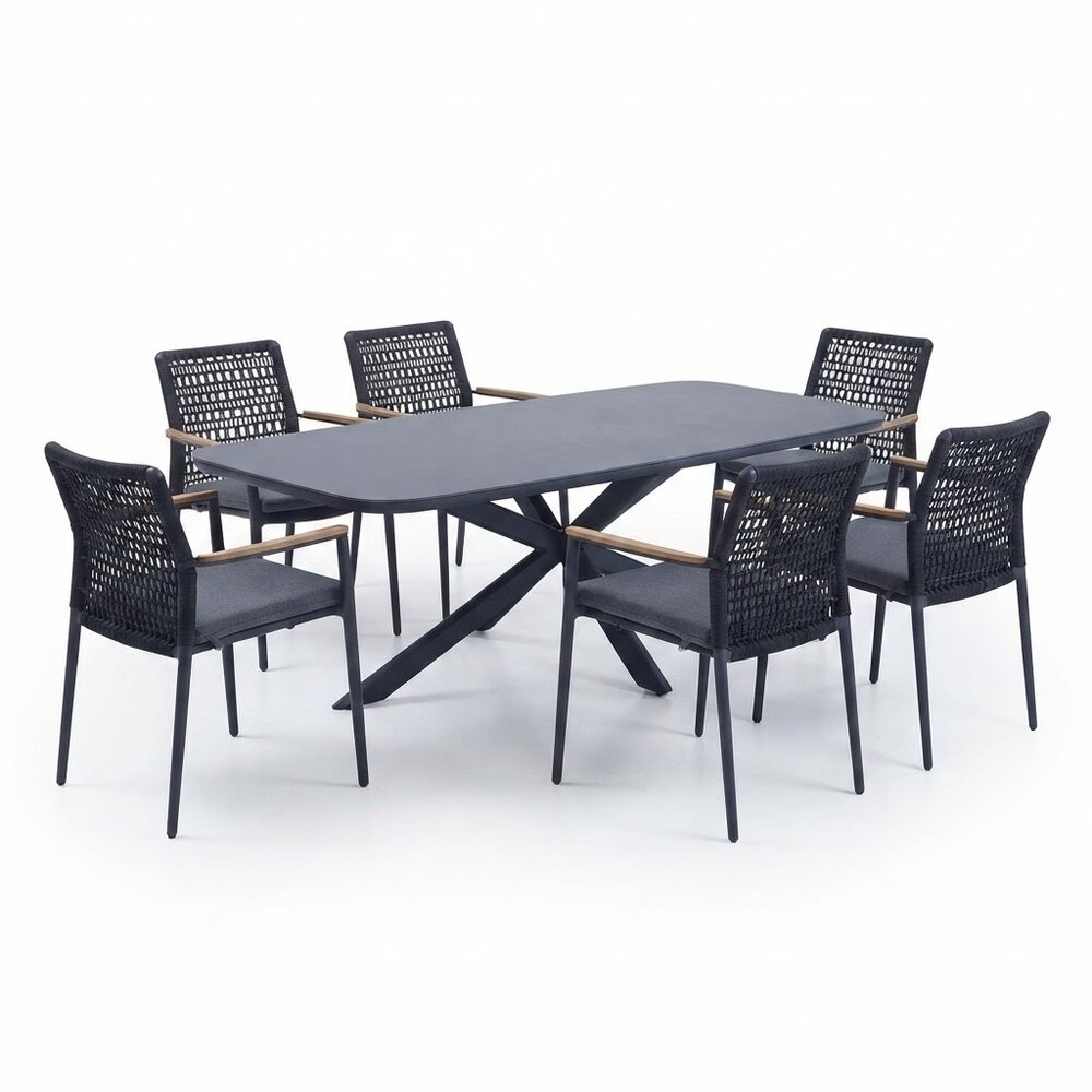 AVH-Collectie Sayanora Salta dining tuinset 240x110xH74 cm 7 delig antraciet keramiek AVH-Collectie Sayanora Salta dining tuinset 240x110xH74 cm 7 delig antraciet keramiek