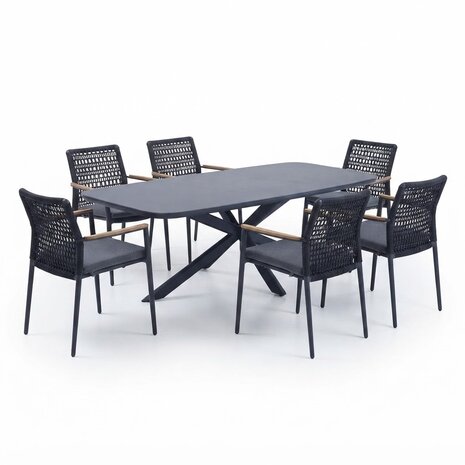 AVH-Collectie Sayanora Salta dining tuinset 240x110xH74 cm 7 delig antraciet keramiek AVH-Collectie Sayanora Salta dining tuinset 240x110xH74 cm 7 delig antraciet keramiek