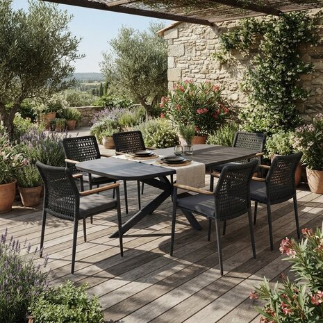 AVH-Collectie Sayanora Salta dining tuinset 240x110xH74 cm 7 delig antraciet keramiek AVH-Collectie Sayanora Salta dining tuinset 240x110xH74 cm 7 delig antraciet keramiek
