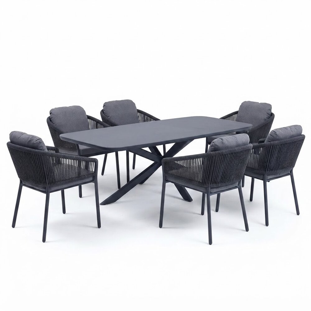 AVH-Collectie Sayanora Joshua dining tuinset 7 delig 240x110xH74 cm antraciet keramiek