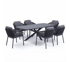 AVH-Collectie Sayanora Joshua dining tuinset 7 delig 240x110xH74 cm antraciet keramiek