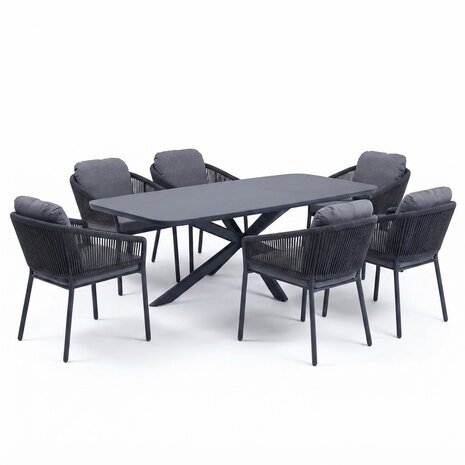 AVH-Collectie Sayanora Joshua dining tuinset 7 delig 240x110xH74 cm antraciet keramiek