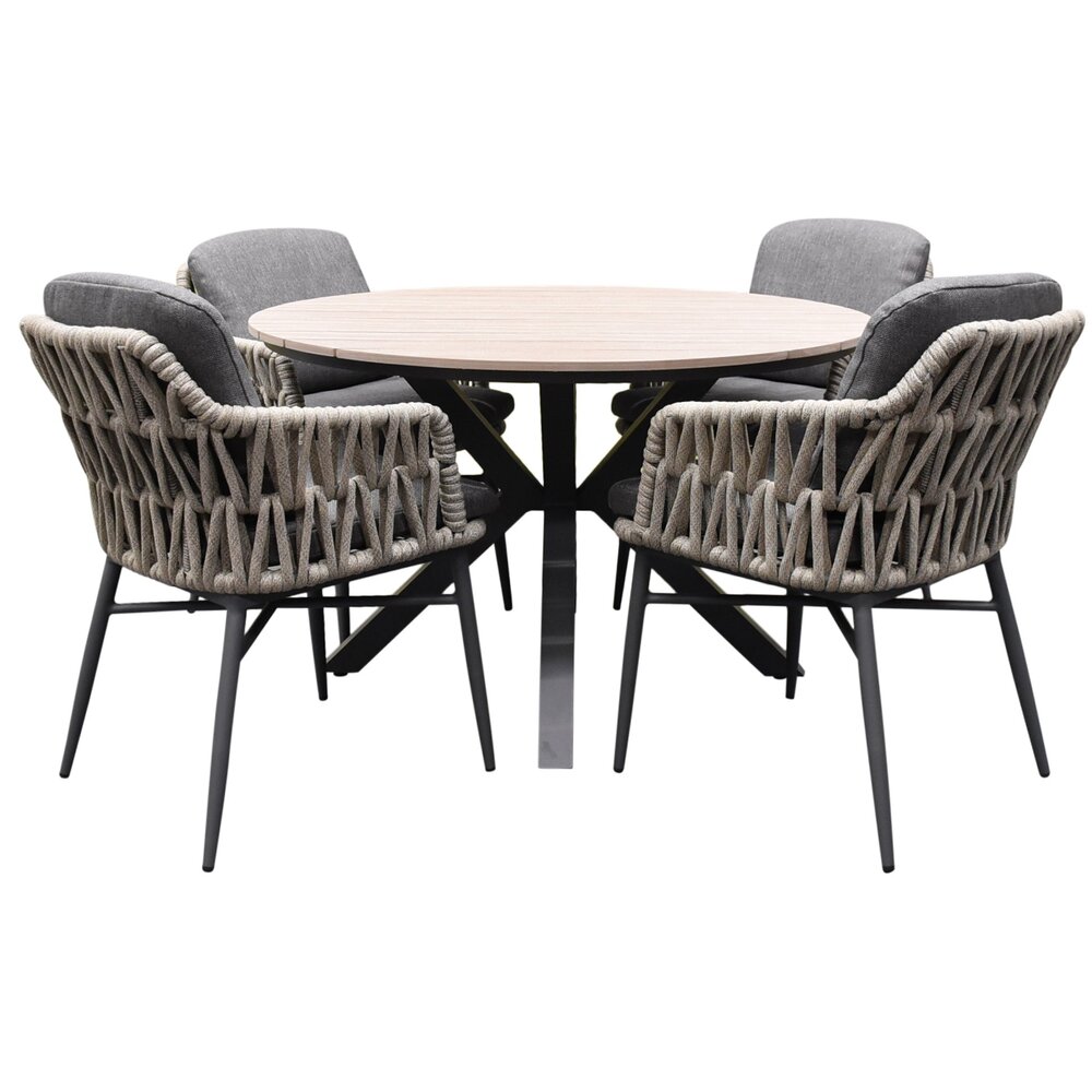 AVH-Collectie Quincy Luxor dining tuinset 120xH75 cm rond 5 delig antraciet polywood