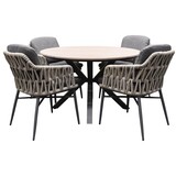 AVH-Collectie Quincy Luxor dining tuinset 120xH75 cm rond 5 delig antraciet polywood