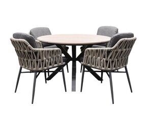 AVH-Collectie Quincy Luxor dining tuinset 120xH75 cm rond 5 delig antraciet polywood
