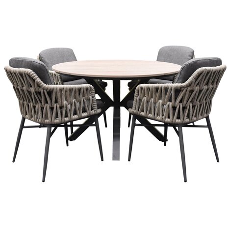 AVH-Collectie Quincy Luxor dining tuinset 120xH75 cm rond 5 delig antraciet polywood