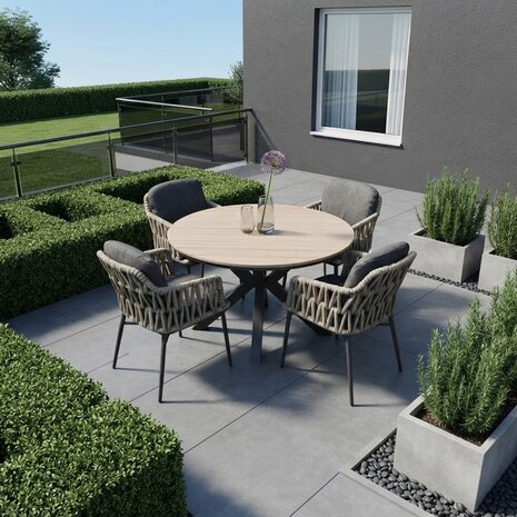 AVH-Collectie Quincy Luxor dining tuinset 120xH75 cm rond 5 delig antraciet polywood