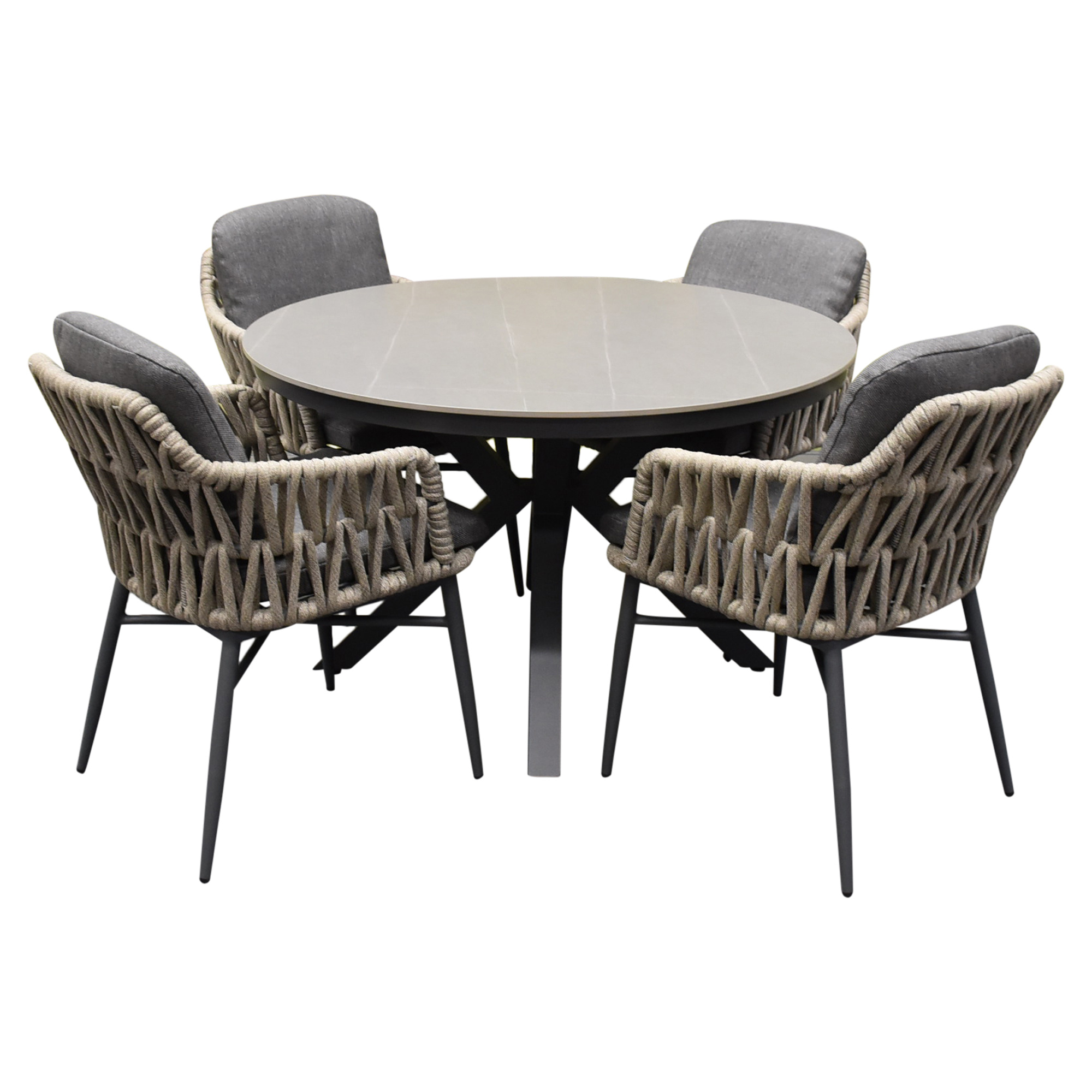AVH-Collectie Samantha Luxor dining tuinset 120xH75 cm rond 5 delig antraciet keramiek
