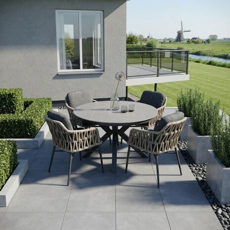 AVH-Collectie Samantha Luxor dining tuinset 120xH75 cm rond 5 delig antraciet keramiek AVH-Collectie Samantha Luxor dining tuinset 120xH75 cm rond 5 delig antraciet keramiek