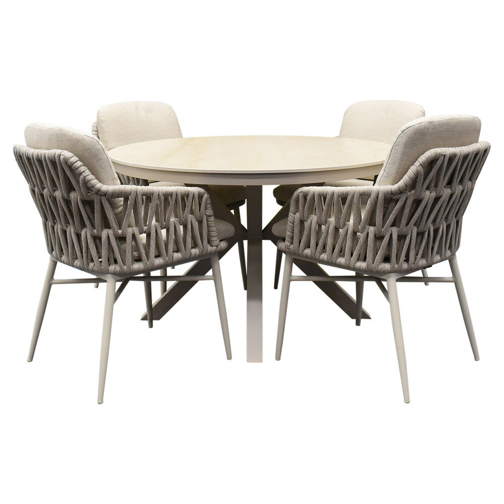AVH-Collectie Samantha Luxor dining tuinset 120xH75 cm 5 delig latte keramiek