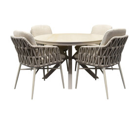AVH-Collectie Samantha Luxor dining tuinset 120xH75 cm 5 delig latte keramiek