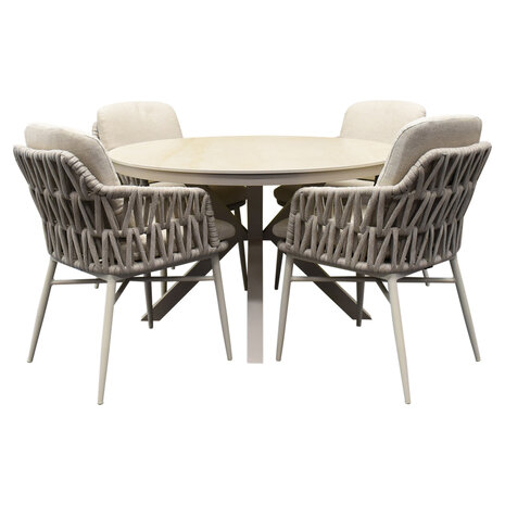 AVH-Collectie Samantha Luxor dining tuinset 120xH75 cm 5 delig latte keramiek