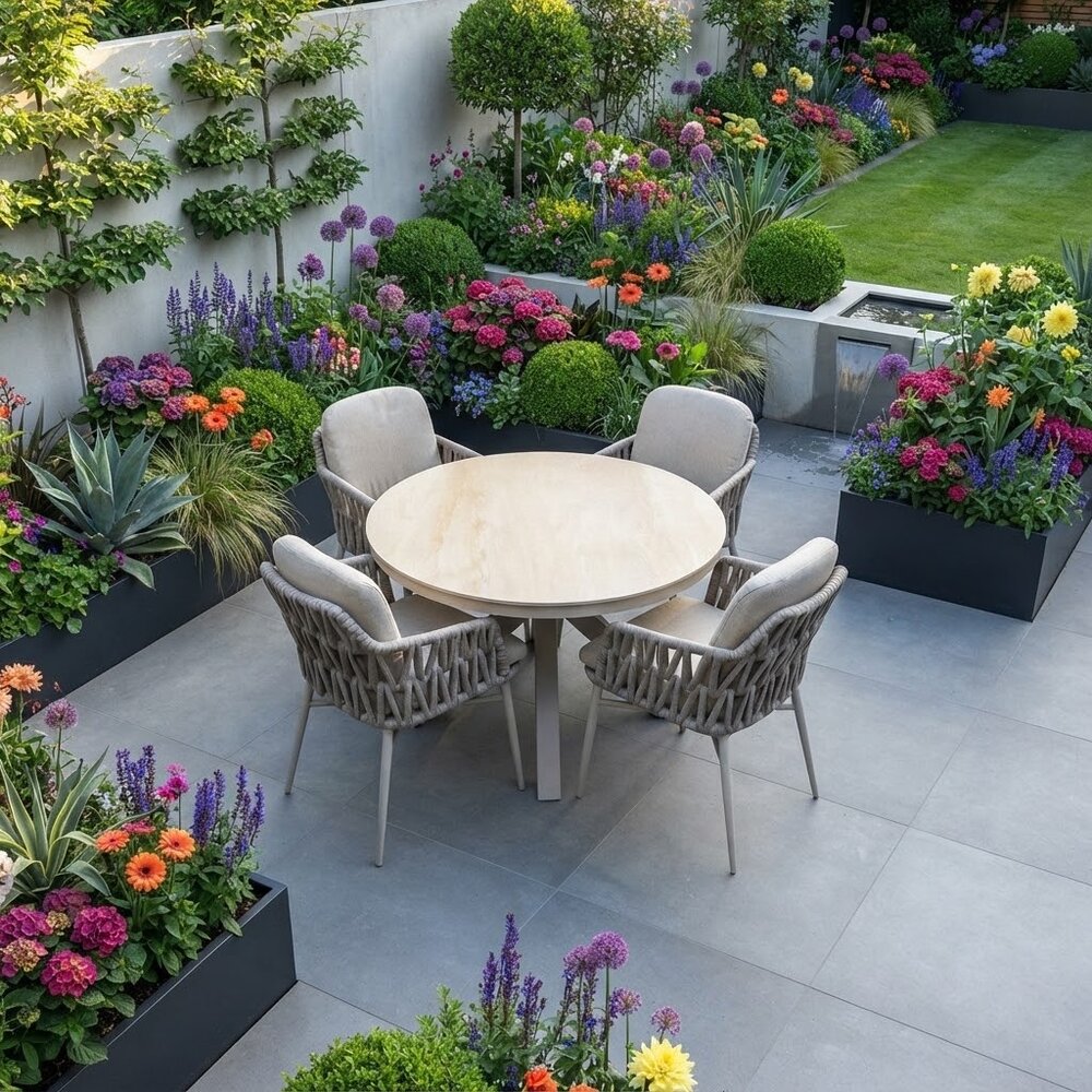 AVH-Collectie Samantha Luxor dining tuinset 120xH75 cm 5 delig latte keramiek
