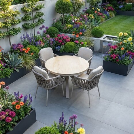 AVH-Collectie Samantha Luxor dining tuinset 120xH75 cm 5 delig latte keramiek