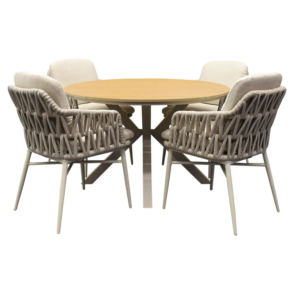 AVH-Collectie Quincy Luxor dining tuinset 120xH75 cm 5 delig latte polywood