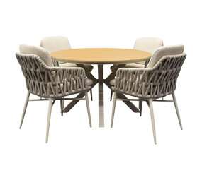AVH-Collectie Quincy Luxor dining tuinset 120xH75 cm 5 delig latte polywood