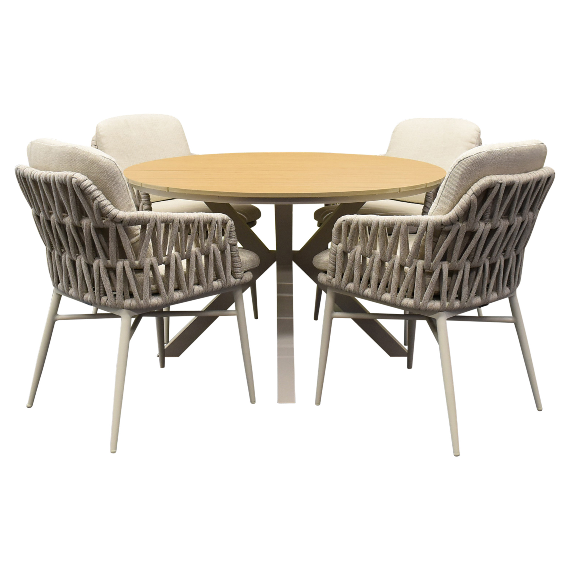 AVH-Collectie Quincy Luxor dining tuinset 120xH75 cm 5 delig latte polywood