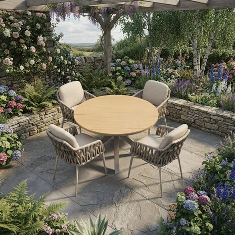 AVH-Collectie Quincy Luxor dining tuinset 120xH75 cm 5 delig latte polywood