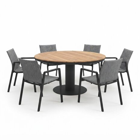AVH-Collectie Palazzo Nancy dining tuinset 160xH75 cm 7 delig antraciet teak AVH-Collectie Palazzo Nancy dining tuinset 160xH75 cm 7 delig antraciet teak
