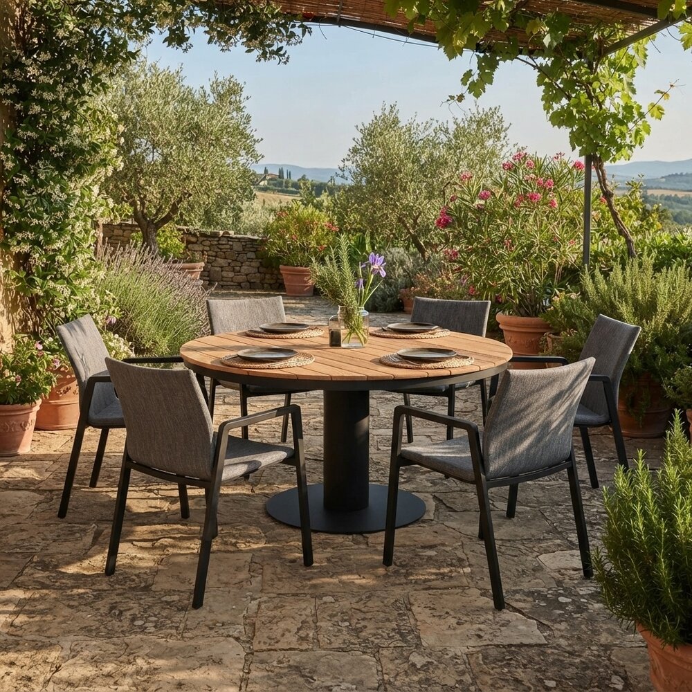 AVH-Collectie Palazzo Nancy dining tuinset 160xH75 cm 7 delig antraciet teak AVH-Collectie Palazzo Nancy dining tuinset 160xH75 cm 7 delig antraciet teak