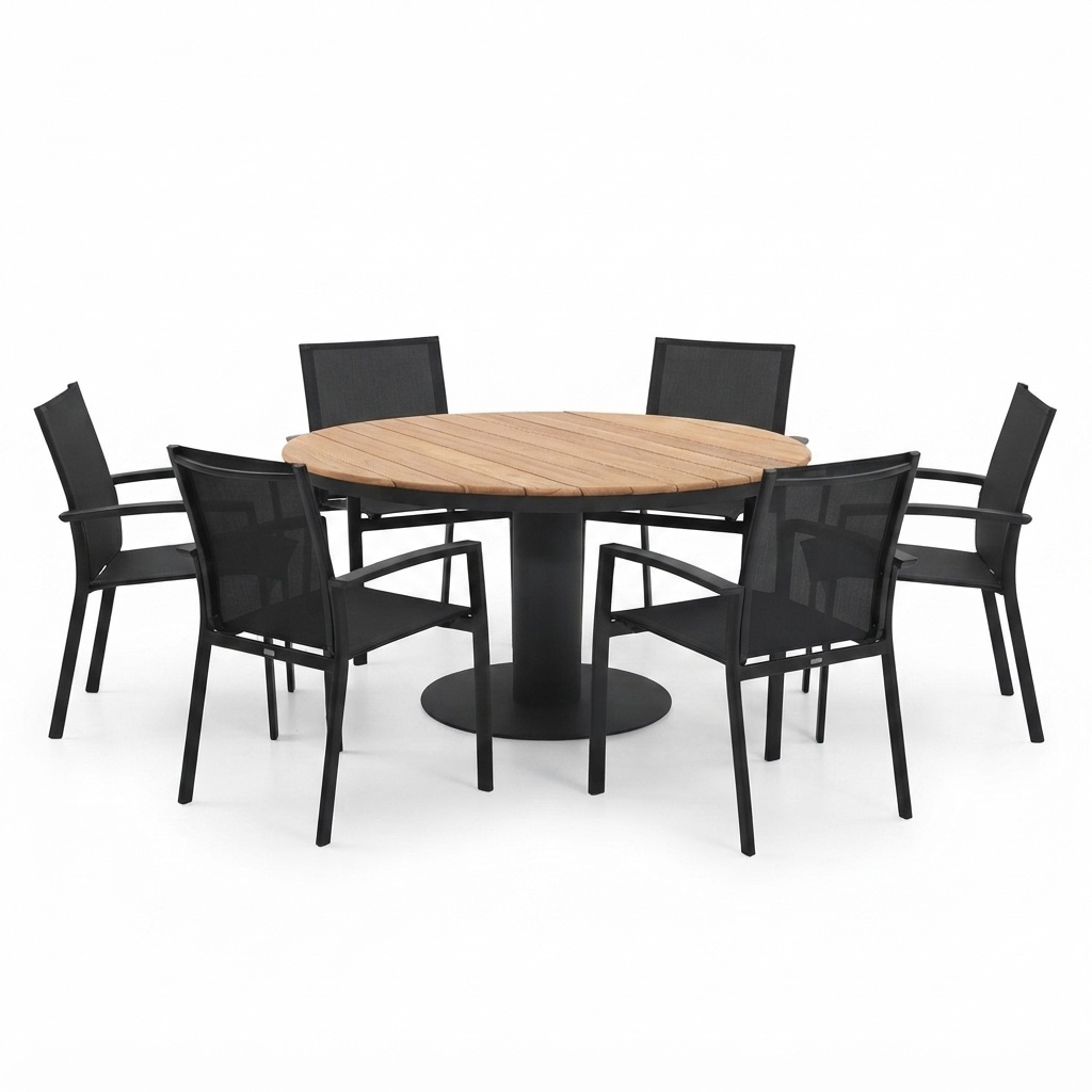 AVH-Collectie Palazzo Malaga dining tuinset 160xH75 cm 7 delig antraciet teak
