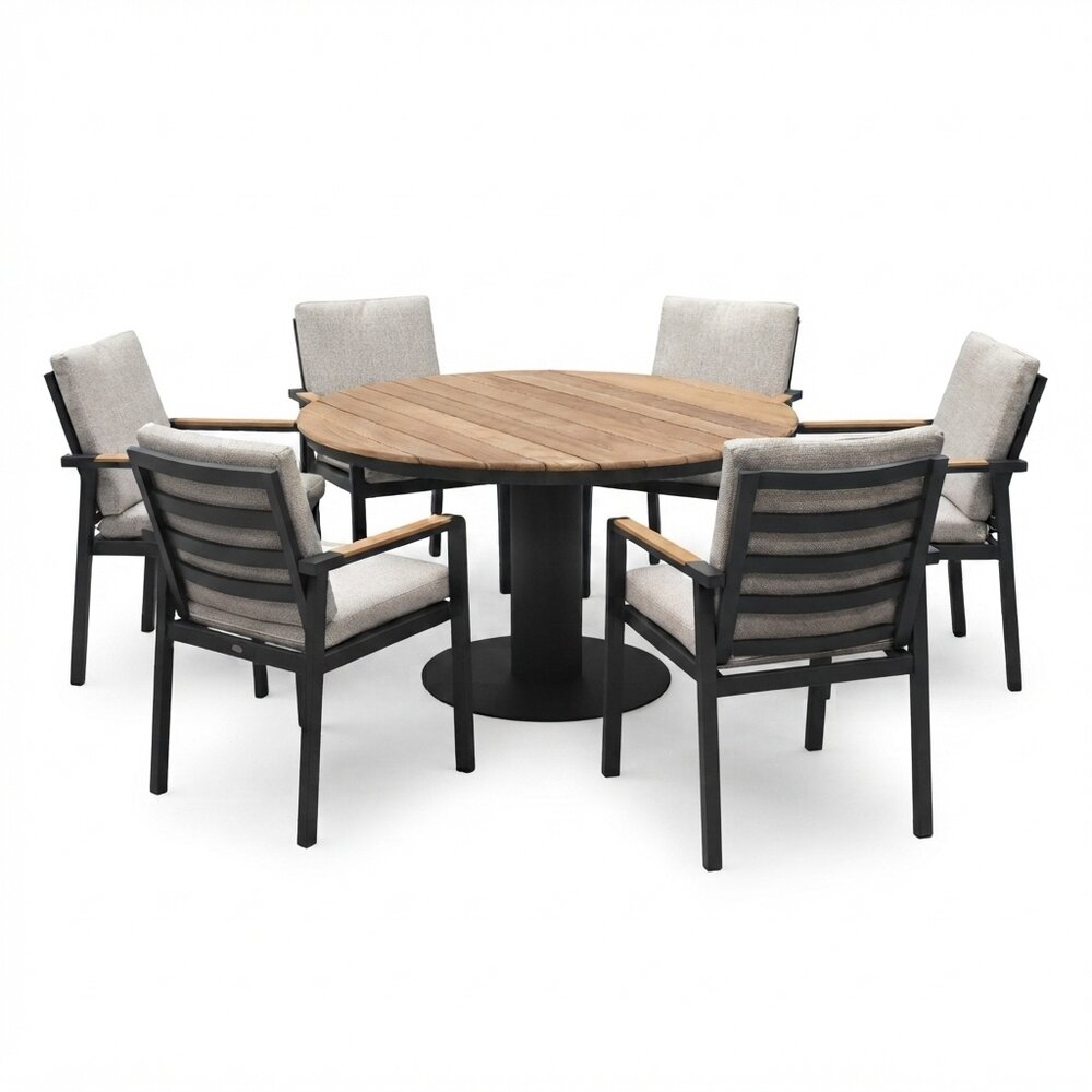 AVH-Collectie Palazzo Lola dining tuinset 160xH75 cm 7 delig antraciet teak