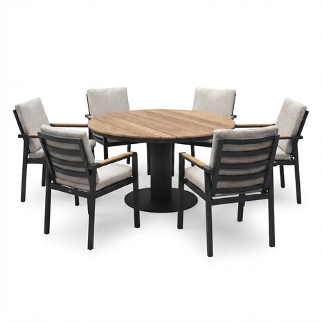 AVH-Collectie Palazzo Lola dining tuinset 160xH75 cm 7 delig antraciet teak