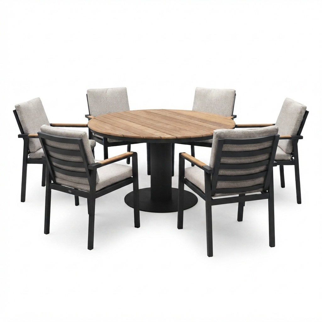 AVH-Collectie Palazzo Lola dining tuinset 160xH75 cm 7 delig antraciet teak
