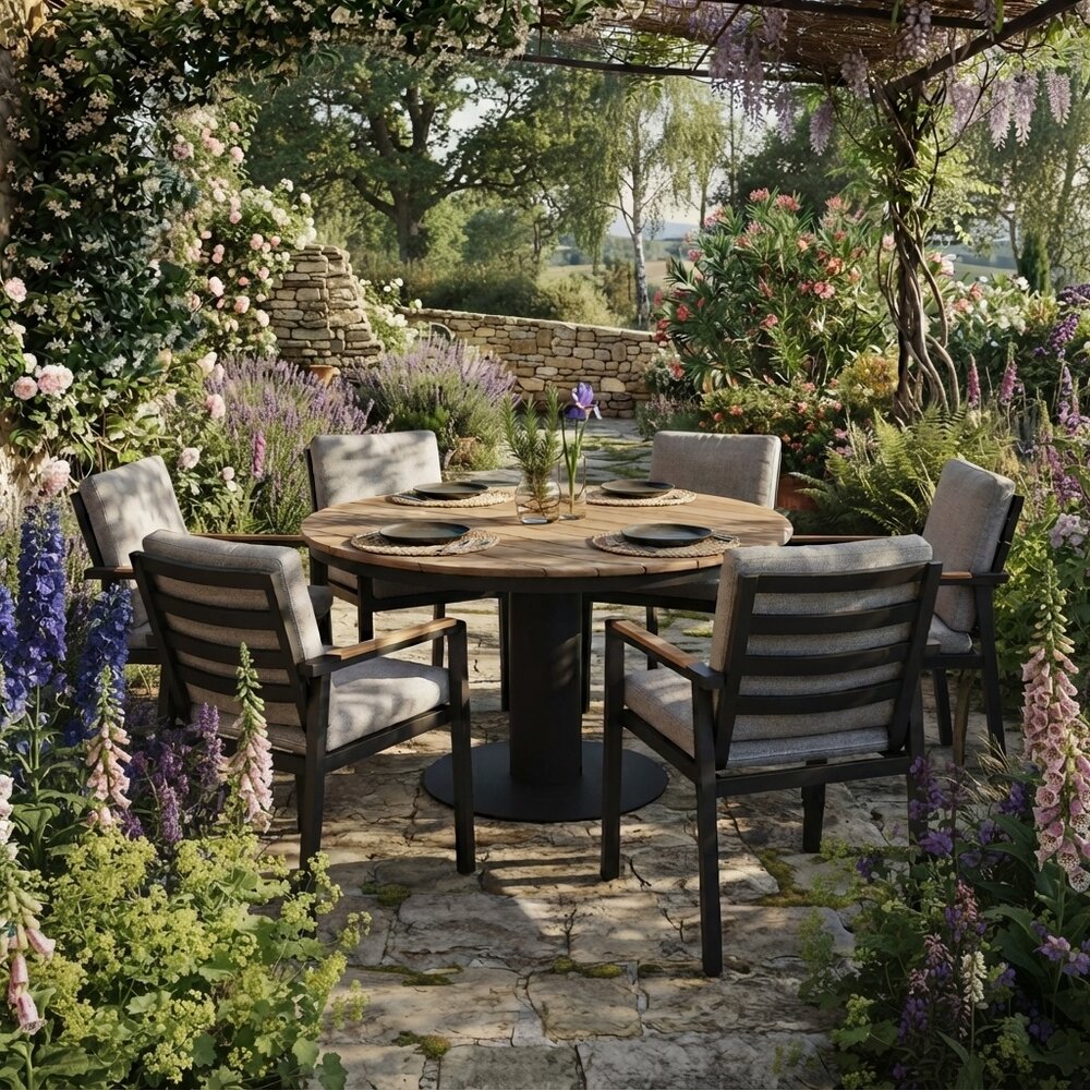 AVH-Collectie Palazzo Lola dining tuinset 160xH75 cm 7 delig antraciet teak
