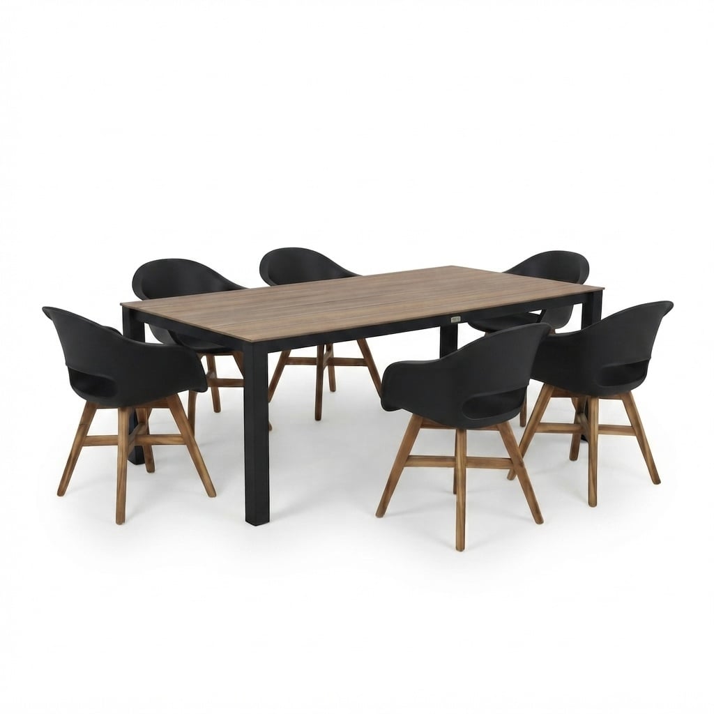 AVH-Collectie Sydney Karlstad dining tuinset 240x92xH75 cm 7 delig antraciet zwart polywood