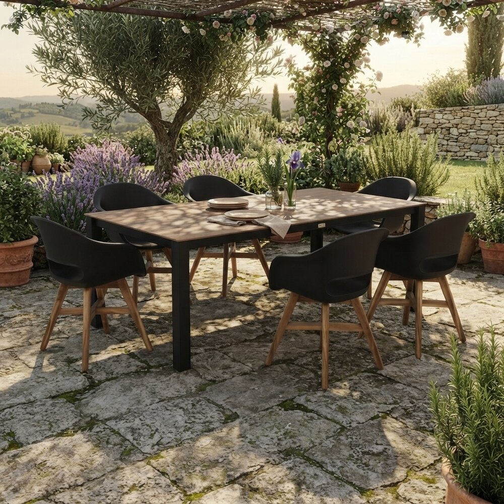 AVH-Collectie Sydney Karlstad dining tuinset 240x92xH75 cm 7 delig antraciet zwart polywood AVH-Collectie Sydney Karlstad dining tuinset 240x92xH75 cm 7 delig antraciet zwart polywood