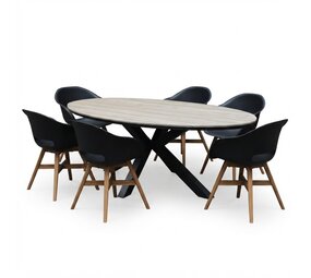 AVH-Collectie Salvador Karlstad dining tuinset 220x115xH75 cm 7 delig antraciet zwart polywood AVH-Collectie Salvador Karlstad dining tuinset 220x115xH75 cm 7 delig antraciet zwart polywood