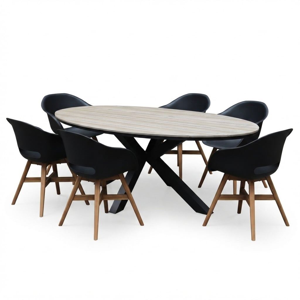 AVH-Collectie Salvador Karlstad dining tuinset 220x115xH75 cm 7 delig antraciet zwart polywood