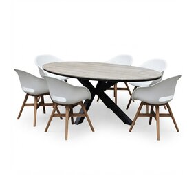 AVH-Collectie Salvador Karlstad dining tuinset 220x115xH75 cm 7 delig antraciet wit polywood