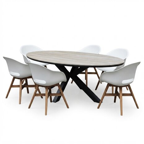 AVH-Collectie Salvador Karlstad dining tuinset 220x115xH75 cm 7 delig antraciet wit polywood