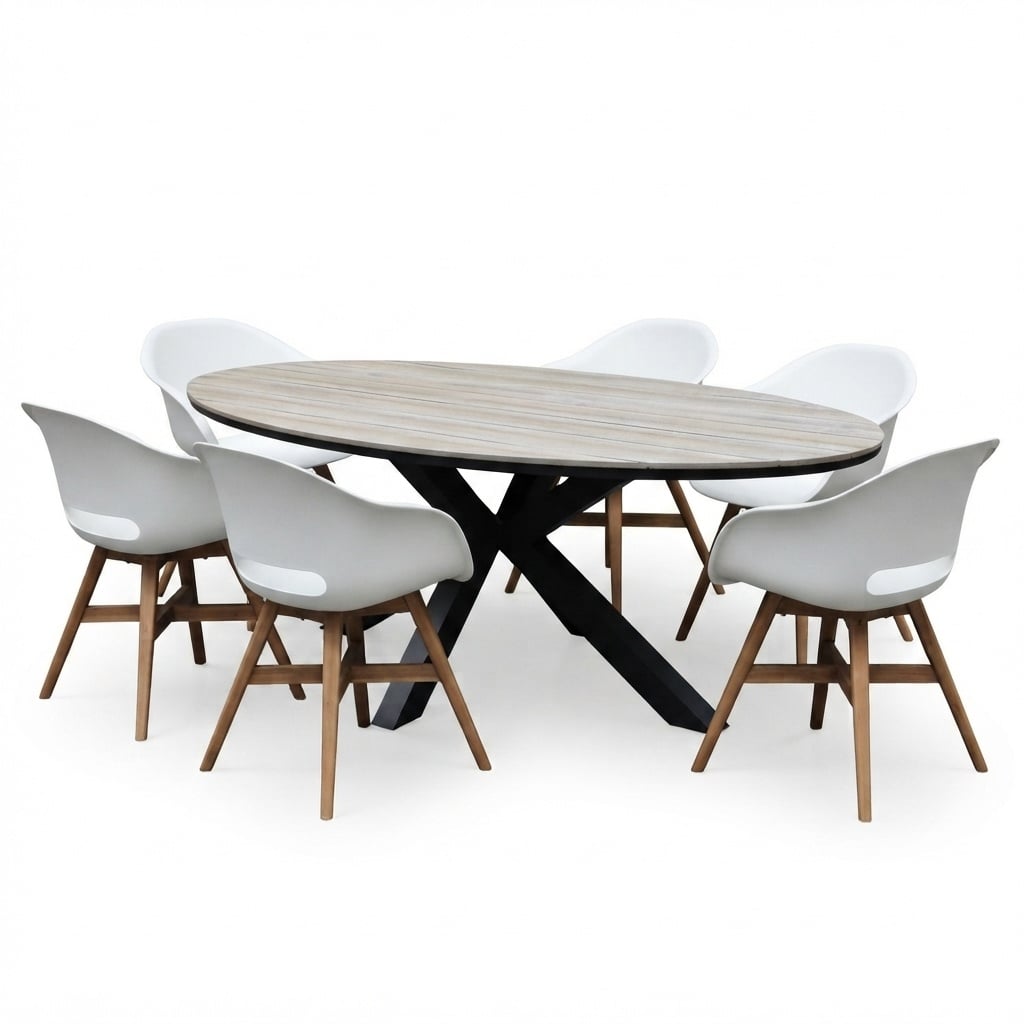 AVH-Collectie Salvador Karlstad dining tuinset 220x115xH75 cm 7 delig antraciet wit polywood